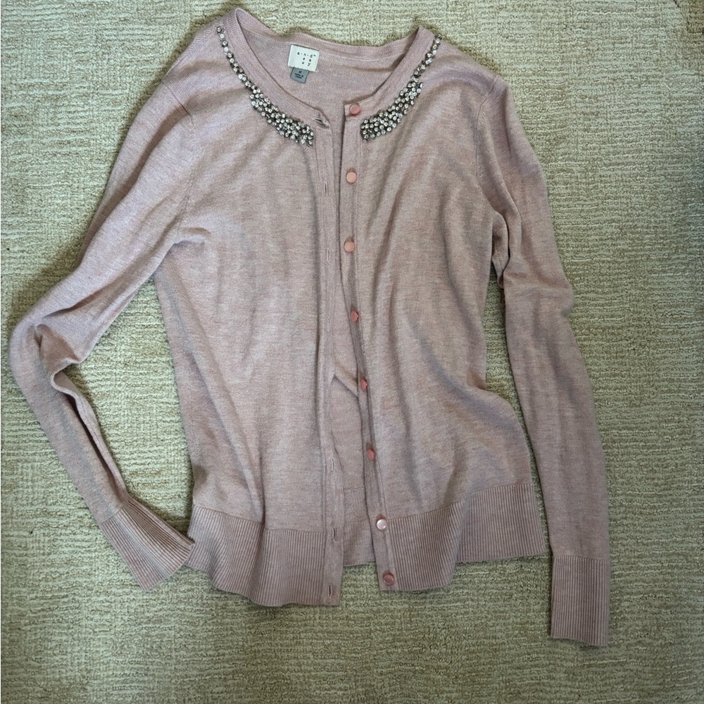 Elegant Pink Sweater with Embellished Collar